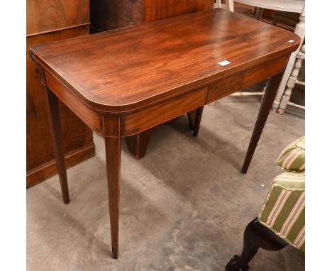 A 19th century mahogany folding card table with baize lining and tapering square supports, 92 x 45 x 72 cm high 