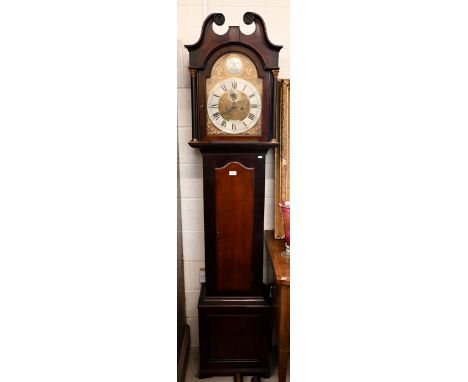 A 'Wilson &amp; Sharp' Edinburgh mahogany longcase clock, brass and silvered dial on eight-day movement (locked case) a/f, 21