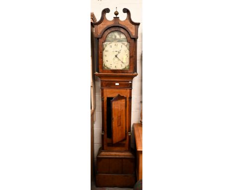 An early 19th century Welsh oak and mahogany longcase clock, the painted dial with thirty hour movement, 210 cm high (a/f), c