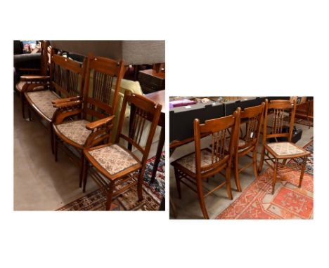 S Bond &amp; Son, Colchester - an Arts &amp; Crafts walnut parlour suite comprising two seater sofa, pair of armchairs and fo