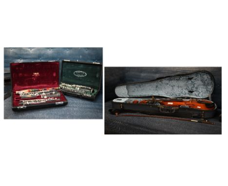Two rosewood clarinets - Howarth and Yamaha - to/w a viola with 40 cm two-piece flame back, to/w bow (3) 