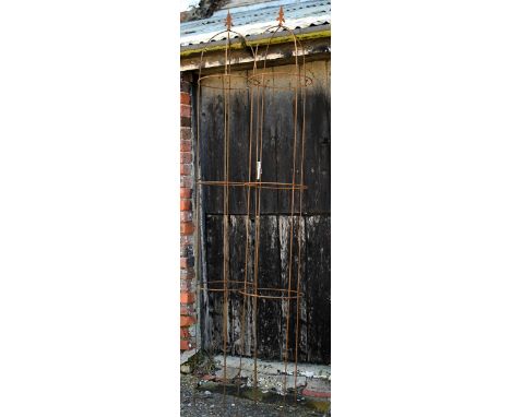A pair of weathered steel arrow head garden obelisks, approx. 210 cm h x 28 cm dia (2) Please Note: Stock Image 