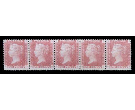 GREAT BRITAIN 1864 - 1879 1d rose red plate 78 in unmounted strip of 5 SG SH SI SJ SK in corners in superb condition Conditio