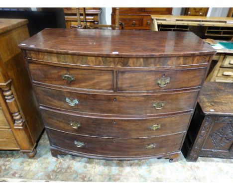     A 19th Century Mahogany Bow Front Chest Of Two Short &amp; Three Long Drawers, 49" Across                                