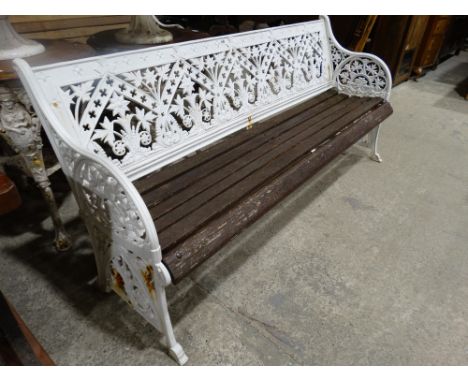     A Probably Coalbrookdale Cast Iron Garden Bench With Wooden Slat Seat, Gothic Style Pattern. Diamond Registration Marks, 