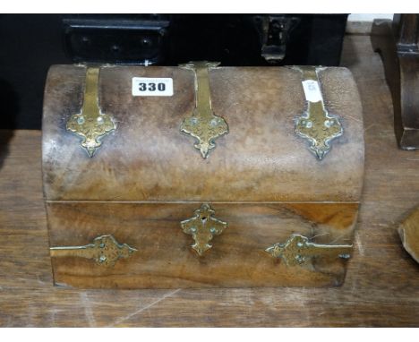     A 19th Century Fruitwood &amp; Brass Dome Topped Tea Caddy                          