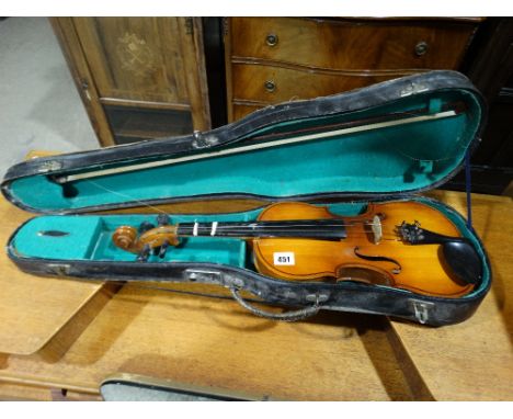     A Cased Chinese Manufacture Violin &amp; Bow                                        