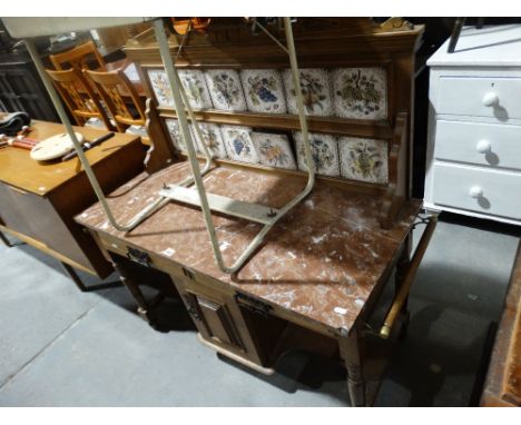     A Marble Topped &amp; Tile Backed Wash Stand                                        