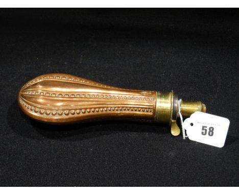     An Antique Embossed Copper Shot Flask By James Dixon, Sheffield, 8"             