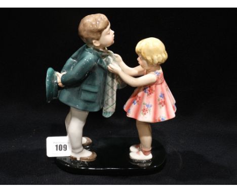     A 1930s Goldscheider Group Of A Boy &amp; Girl By Germaine Bouret, Printed Mark, 10" High                                