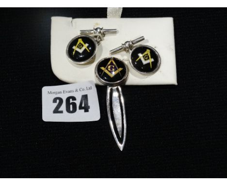     A Masonic Decorated Tie Clip &amp; Cufflinks Set                                    