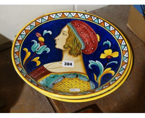    A Pair Of Circular Italian Pottery Portrait Chargers                             