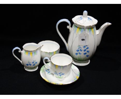     A Fifteen Piece Grafton China Bluebell Decorated Coffee Set (One Cup Damaged)   
