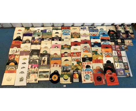 135 assorted 45rpm single records and cassette tapes inc. Paul McCartney, T-Rex, Bowie, The Who, The Jam etc