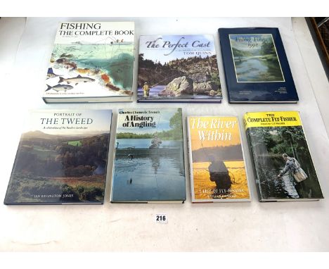 7 fishing books - 'The Complete Fly-Fisher' by C.F. Walker, 'The River Within' by William B. Currie, 'A History of Angling' b