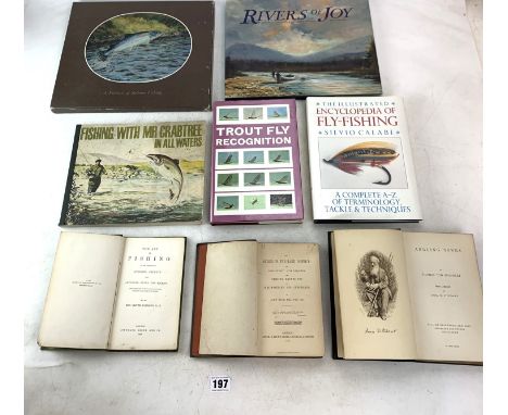 8 fishing books - 'The Art of Fishing' by Rev. Oliver Raymond, 'The Angler in the Lake District' by John Davy, 'Angling Songs