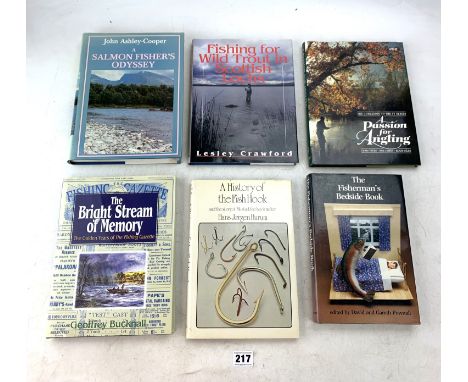 6 fishing books - 'The Fisherman's Bedside Book' by David and Gareth Pownall, 'A History of the Fish Hook' by Hans Jorgen Hur