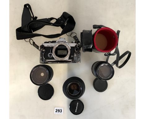 Olympus OM-2 camera, 2 Olympus lenses and Paragon lens 1:35