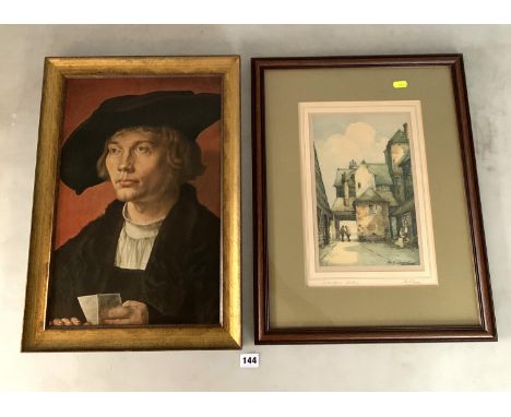 Print 'Portrait of a Young Man' by Albrecht Durer, framed by Medici Society Ltd, image 11.5" x 17", frame 14.5" x 20.5" and a