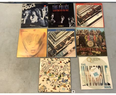 8 assorted LP records inc. The Police, Rolling Stones, Beatles, Led Zeppelin and Queen