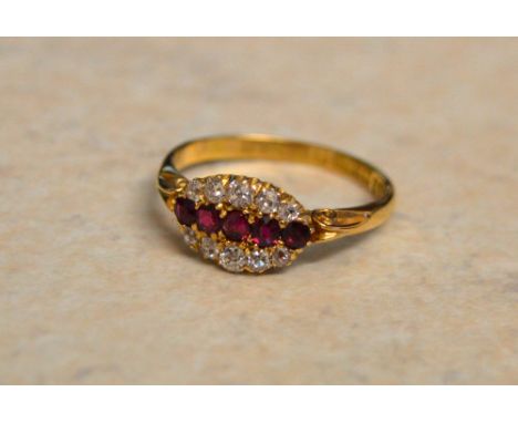 18ct gold ruby & diamond cluster ring, size R