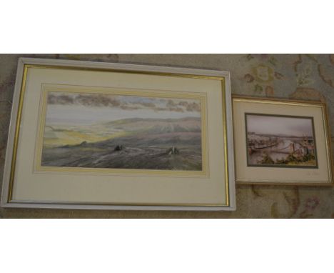 2 landscapes marked June Stevens, one stating 'Old Inverness, After a Lithograph Circa 1885'