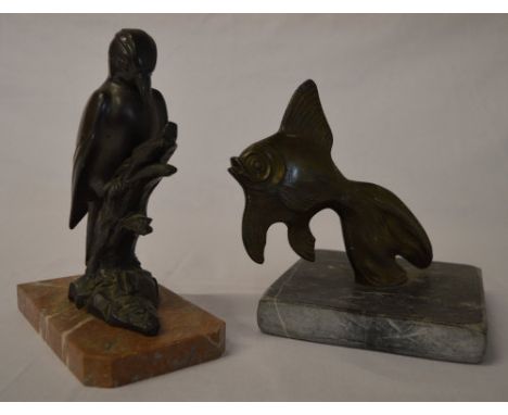 2 Art Deco paperweights featuring a bird & a fish