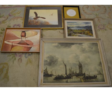 Various pictures inc nautical print, plaster relief etc