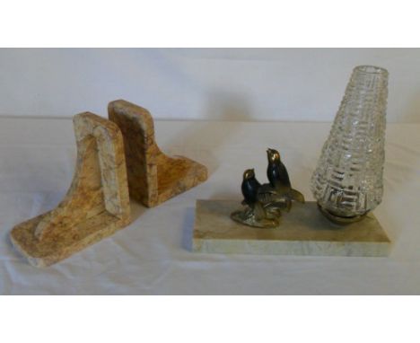 Art Deco lamp & pr of marble book ends