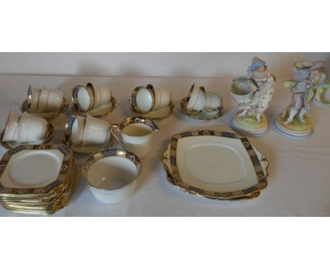 Superior English Bell China S & C pt tea service & pr of bisque figures (AF)