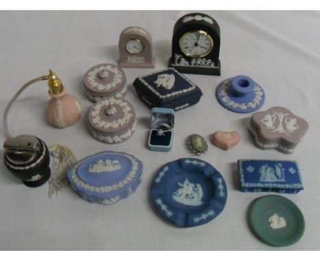 Various Wedgwood jasperware inc clocks, trinket boxes and jewellery