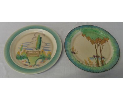 2 Clarice Cliff Wilkinson Ltd England plates inc 'Stile and Trees'  d 25 cm