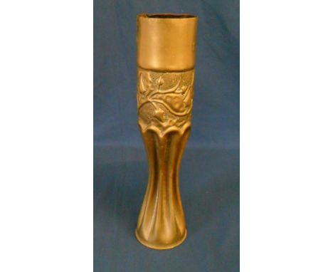 French trench art vase made from a shell casing, h 34.5 cm