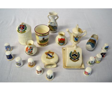 Various crested ware & ceramic thimbles