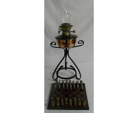 Brass lamp and chess set