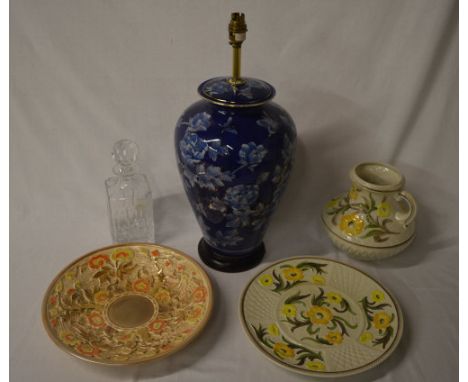 Modern vase, J H Woods ceramics, Royal Doulton glass decanter