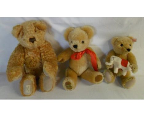 Deans Ragbook bear H 36 cm, Merrythought bear H 30 cm & Steiff bear with toy elephant H 26 cm