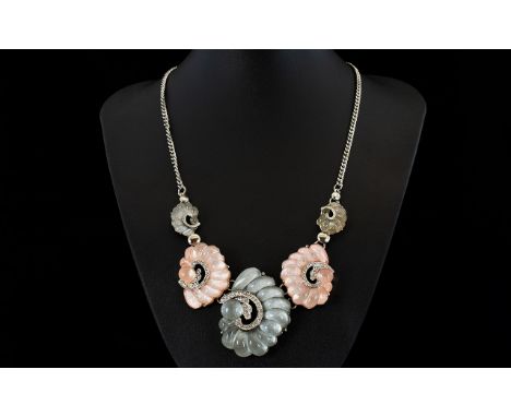 Stardust Glass 'Seashell' and Crystal Statement Necklace, comprising five graduated, jewellery grade glass seashells with pas