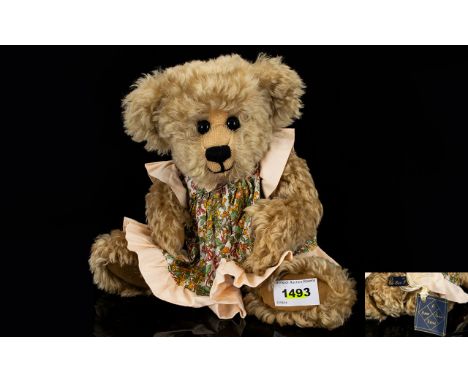 A Hand Made Collectible Teddy Bear By Bear Patch Bears Plush sable mohair jointed bear with black and brown glass eyes, brown