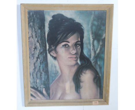A vintage retro 20th century 1960's coloured print of a partly clad Female after J H Lynch. &nbsp;entitled Tina. Measures 60 