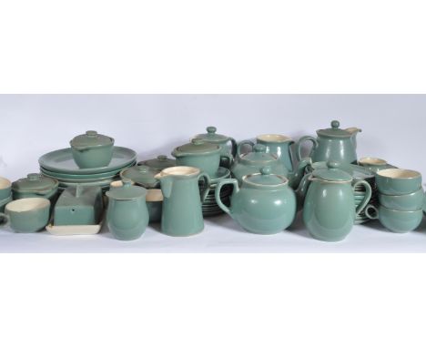A large Denby Stoneware Green &amp; White dinner and tea service in the Meadow Green, Green and white glaze. All stamped to t