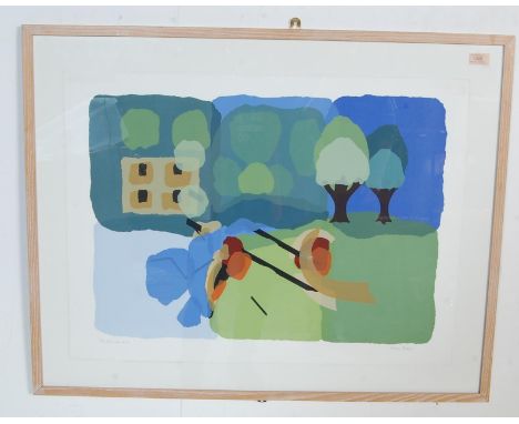 Mary Fraser - A late 20th century screen print painting by British artist Mary Fraser entitled The Journey with the scene dep