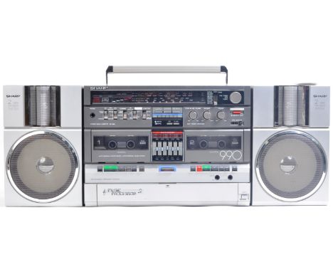 An original retro vintage 1980s Sharp made GF-990G boombox / ghetto blaster hi-fi stereo / radio cassette player. Detachable 
