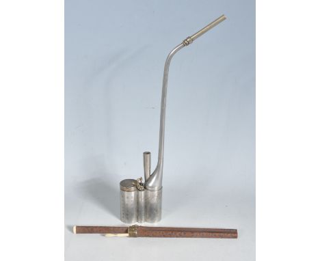 A 20th century Chinese oriental white metal pipe / smokers pipe of a large form with cylindrical and conical stem, the cylind