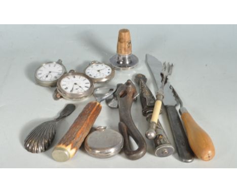 A collection of three 20th century white metal pocket watches together with a group of miscellaneous&nbsp; tools and applianc