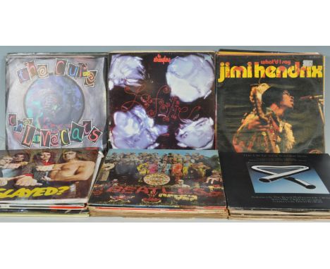 A large collection of vintage LP vinyl records to include Rock Around The Clock, Slade, Buddy Hollys, Power Play 14, The Frey
