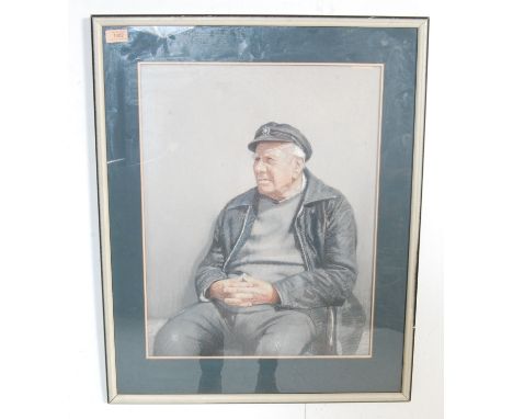 DEREK WILLIAMS. A 20th century British school chalk pastel portrait of an old fisherman / sailor. Signed to the lower corner 