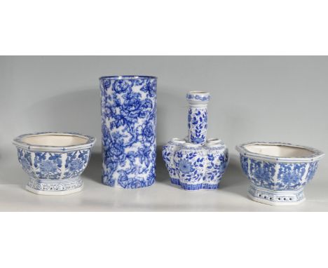 A collection of Chinese blue and white and other 20th Century ceramic wares to include a pair of blue and white octagonal pla