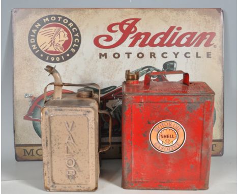 A collection of vintage 20th century motoring related items comprising of an original Valor fuel can, Shell fuel can together