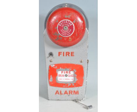 A vintage 20th century 1950s metal Waterloo Fire Alarm by Read and Campbell. Alarm has a break glass panel to the centre with